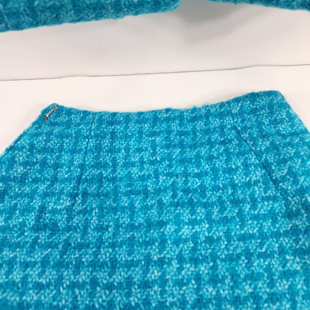 Handmade Teal Houndstooth Pattern Skirt Suit Vintage XS - Picture 5 of 15